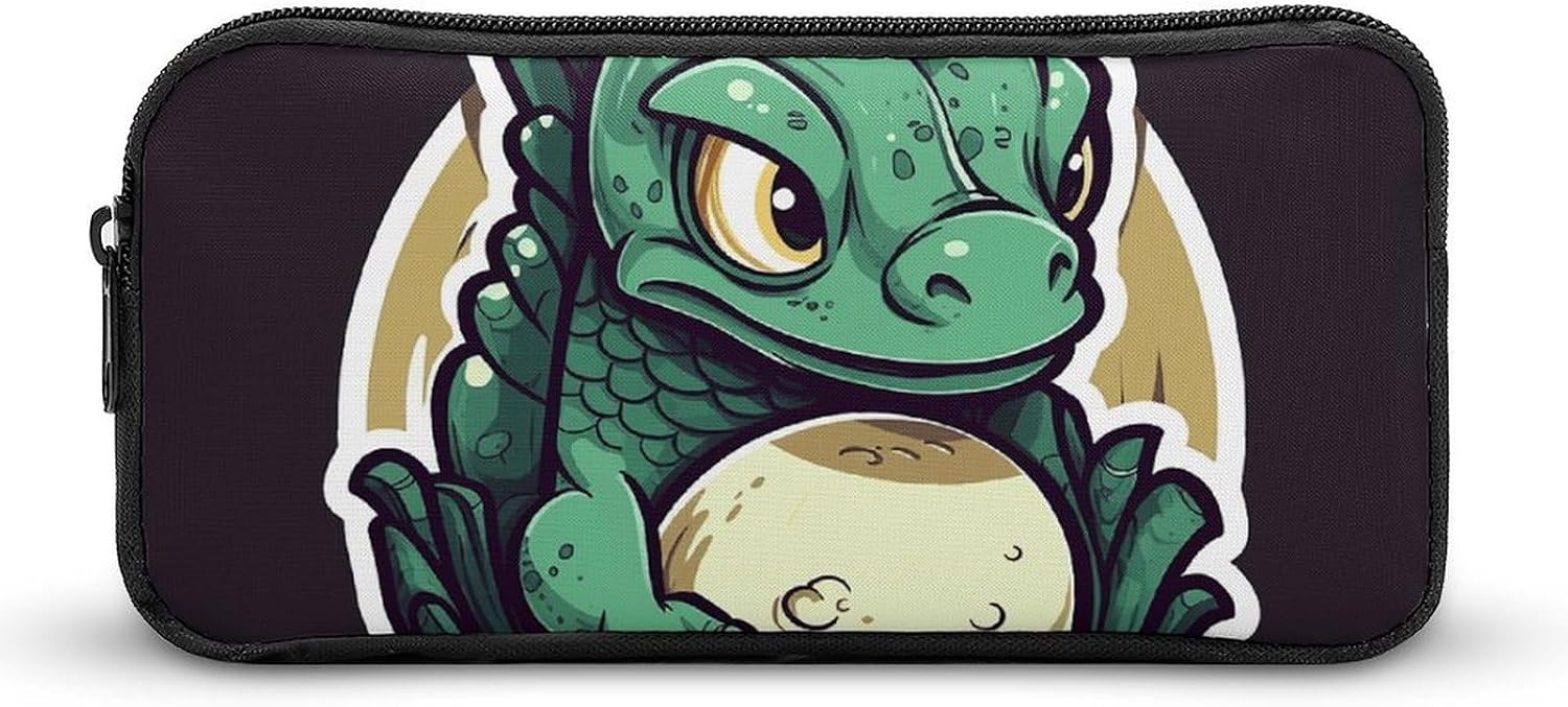 Lightweight Green Dragon Pen Pouch with Metal Zipper