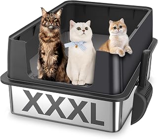 XXXL Edelstahl Katzenklo hoher Rand 70 × 50 × 30 cm 90 L offene Katzentoilette Edelstahl für großes Katzen & mehrereKatzen, geruchsfrei, kein Urinverlust, Spritzsicher & leicht zu reinigen Schwarz