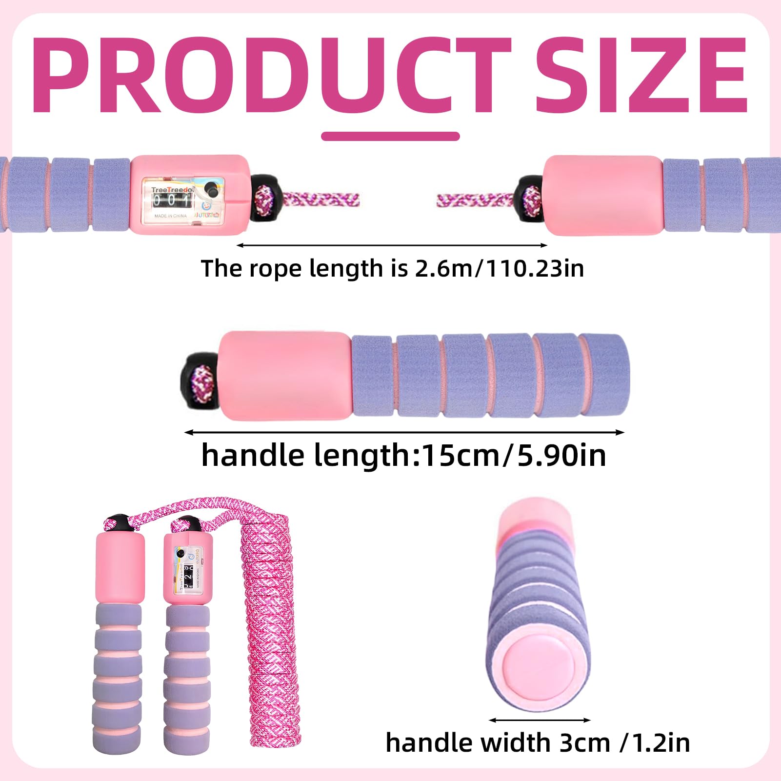 Corde à Sauter Speed Rope,Corde a Sauter Enfant,Corde à Sauter Réglable avec Compteur, 2 Mètres Corde à Sauter,Corde Enfants Saut Vitesse avec Compteur et Poignées en Mousse(C)