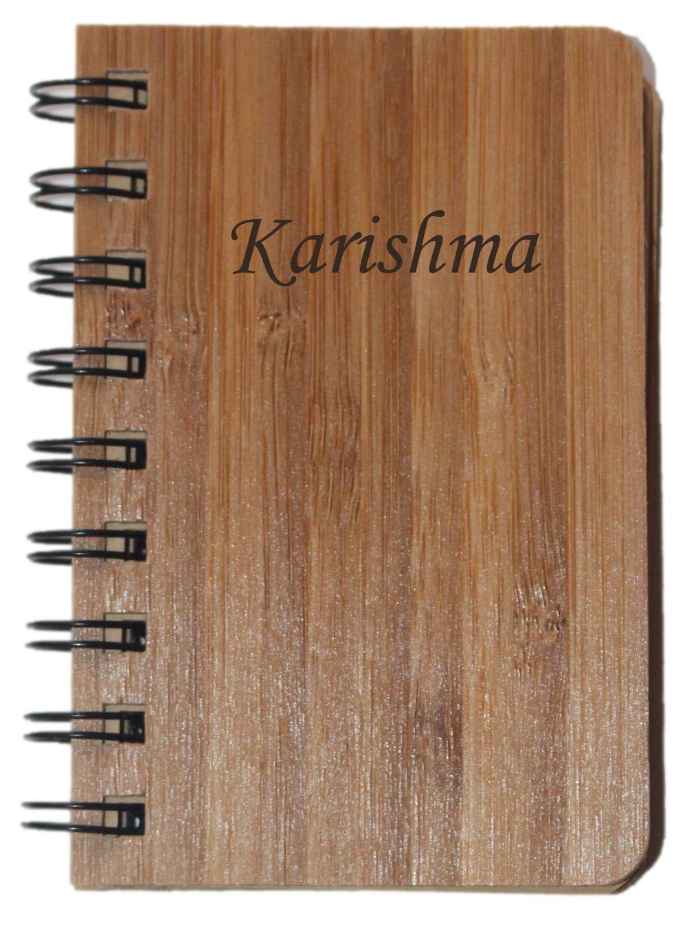 Wood hardcover Spiral Bound Notebook. Engraved Name: Karishma (First Name/Surname/Nickname)