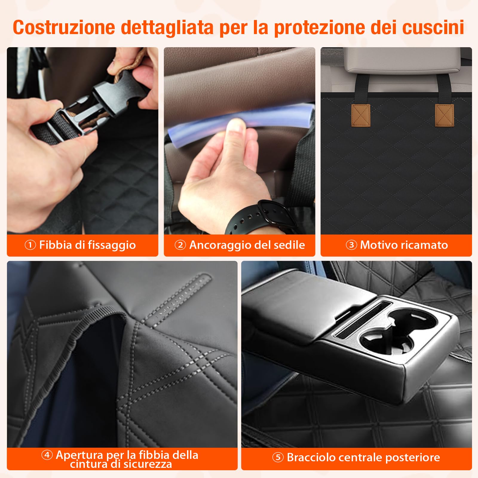Coprisedile Auto per Aani Sedile Posteriore Dell'Auto, Antiscivolo, Impermeabile, 136 x 45 cm, Antigraffio, con Isofix, Compatibile con La Maggior Parte Delle Auto, SUV e Camion (Nero)