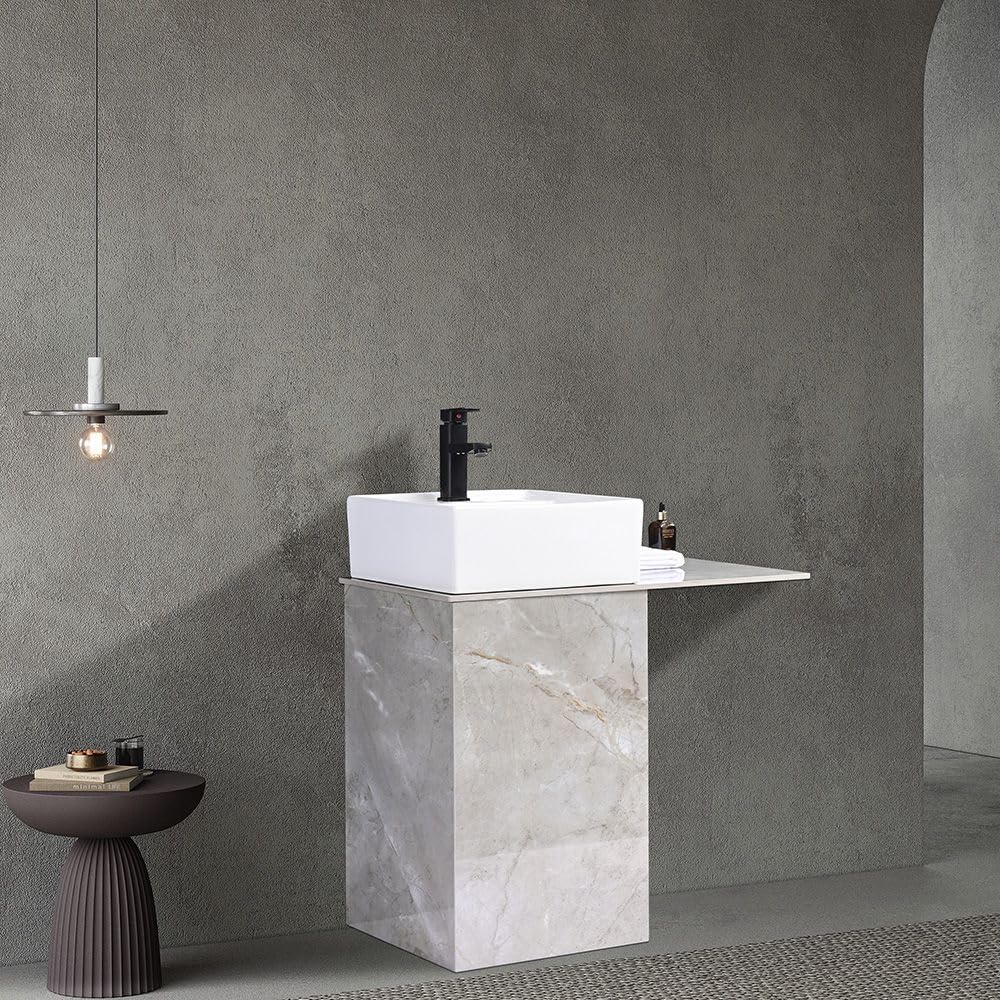 Milano Hana Vanity With Single Wash Basin (46x48x82) cm - Light Grey Finish| Porcelain Sink Cabinet | Compact Storage Cabinet For Modern Bathroom (Mirror Not Included)