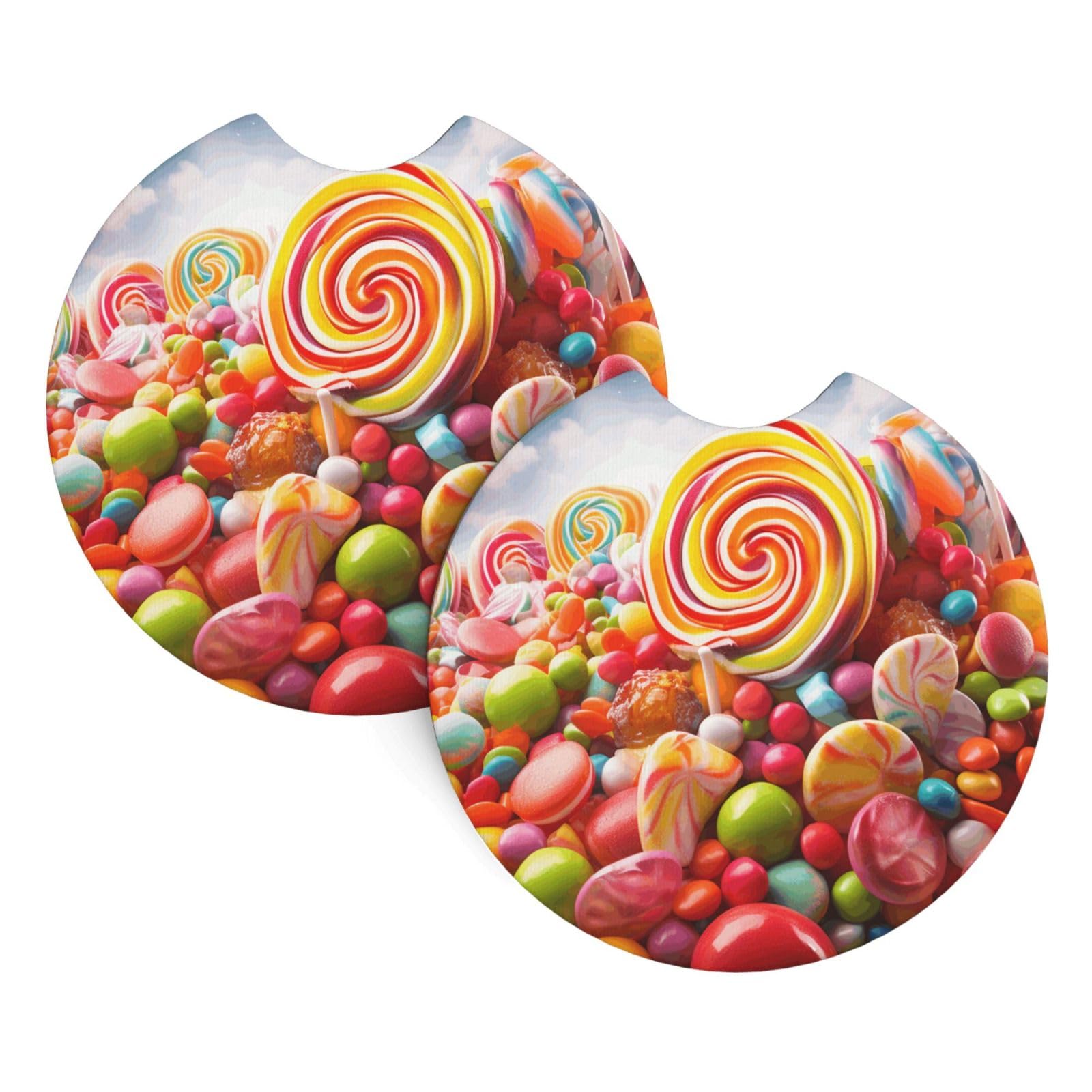 2 Pack Car Coaster for Cup Holders Rainbow Candy Car Cup Coaster 2.7" Neoprene Non-Slip Automotive Cup Mat Universal Auto Car Interior Accessories for Women Men Cup Pad