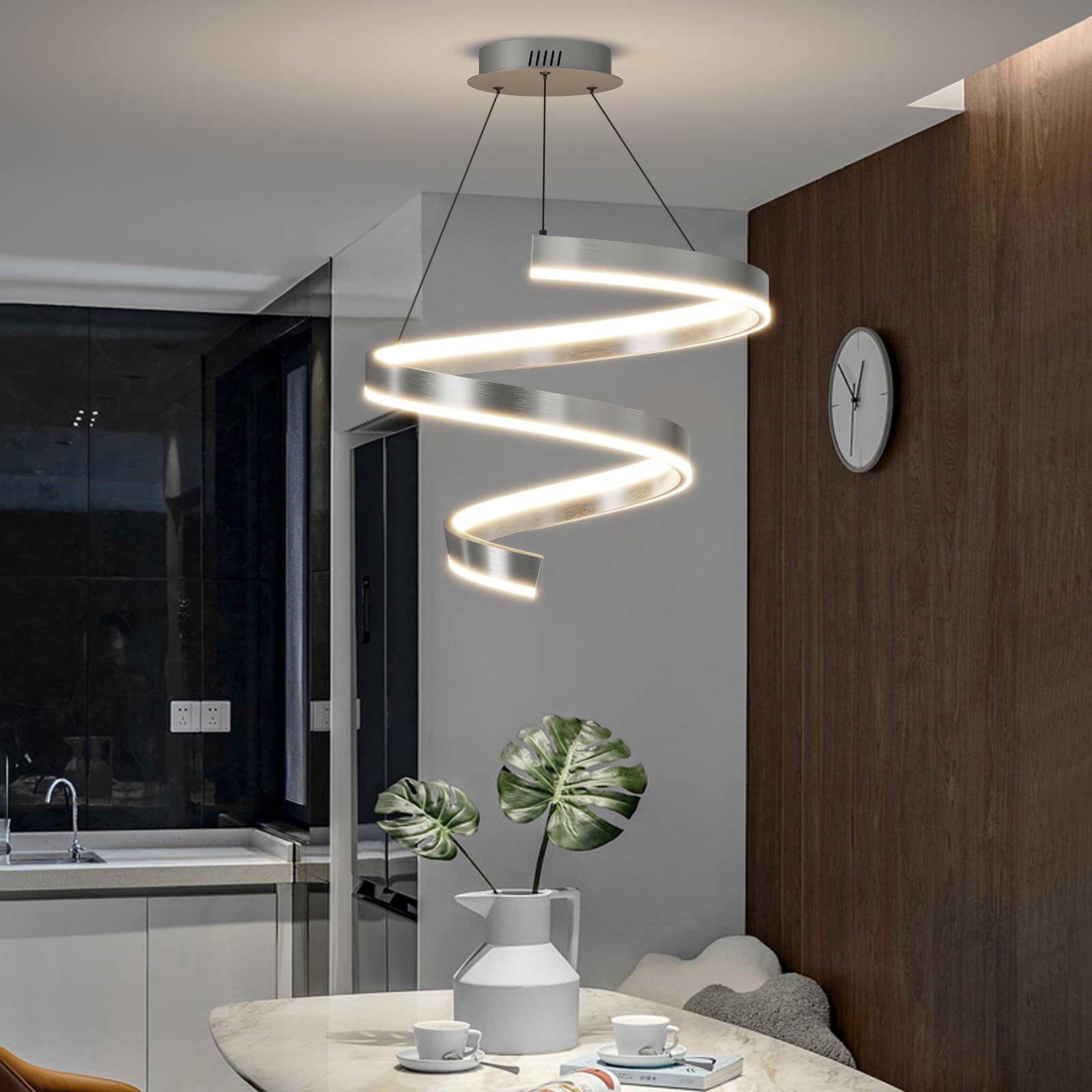 Matven Modern Ceiling Pendant Light, with Remote Control Dimmable 3 Color Mode & Brightness (Warm & Cool & Neutral Light) Ceiling Chandelier, Acrylic Anti-Flicker Dining Light Fixture for Kitchen