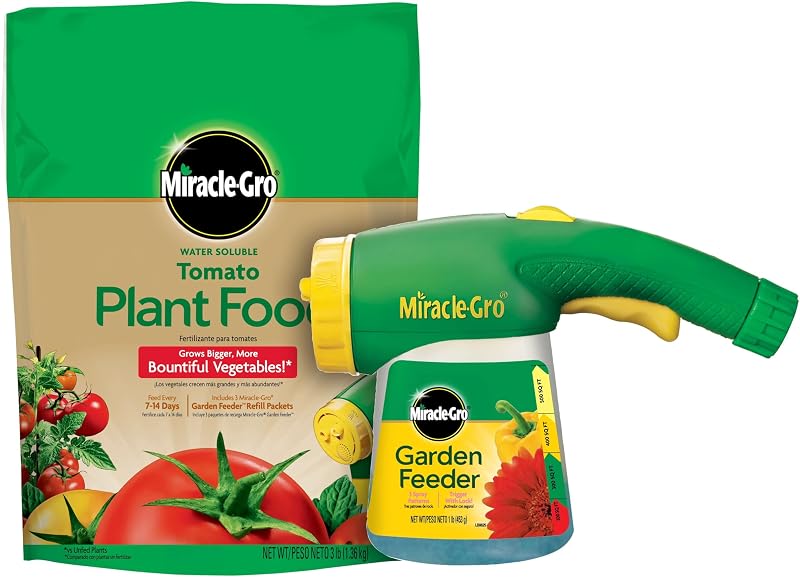 Miracle-Gro Water Soluble Tomato Plant Food and Garden Feeder Bundle | Hose-End Feeder for Outdoor Gardens with 1 lb. Plant Food & 3 lb. Refill, Use on Vegetables, Plant Fertilizer for Vegetables