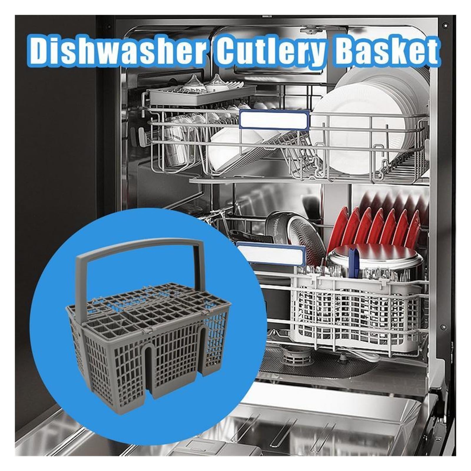 Cesta universal para cubiertos para lavavajillas, organizador rectangular para cocina, diseño que ahorra espacio para un fácil lavado de platos y almacenamiento eficiente