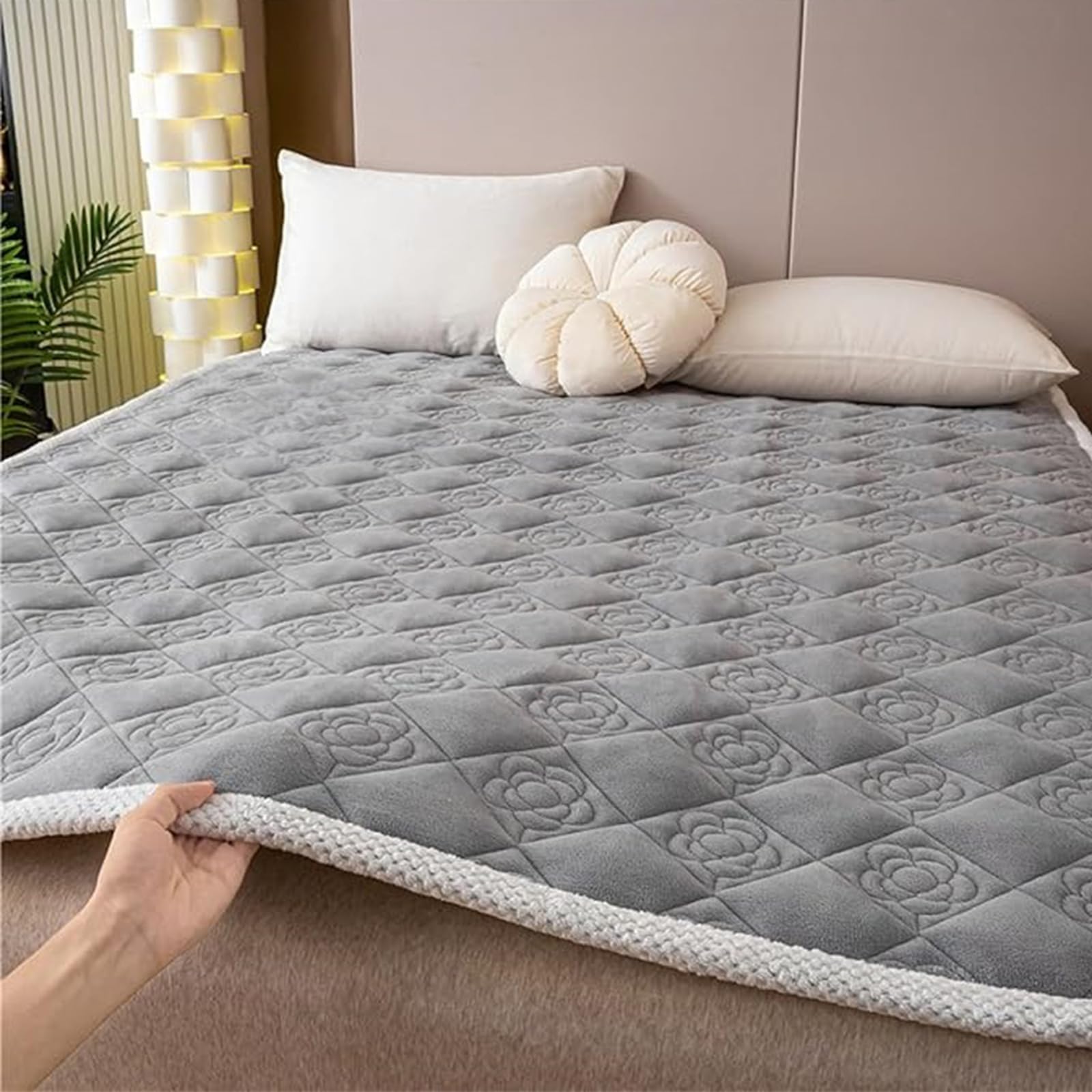 Matratzenschoner Fleece Mattress Protector 120 x 200 cm Gurt matratzenpolster, Atmungsaktiv und Geräuschlos, Ultraweiche Gebürstete Mikrofaser, Waschmaschinenfest Grau