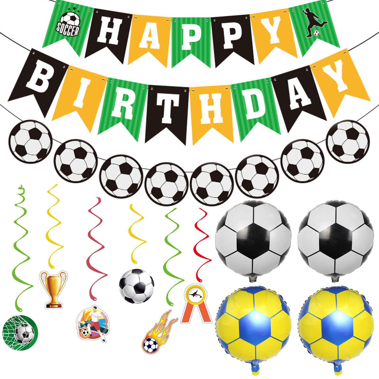 12 Pcs Football Birthday Decorations (2 Banner, 6 Streamers Swirls, 4x18" Soccer Balls) - Football Decorations for Birthday, Football Birthday Banner & Football Party Decorations Themed Celebrations