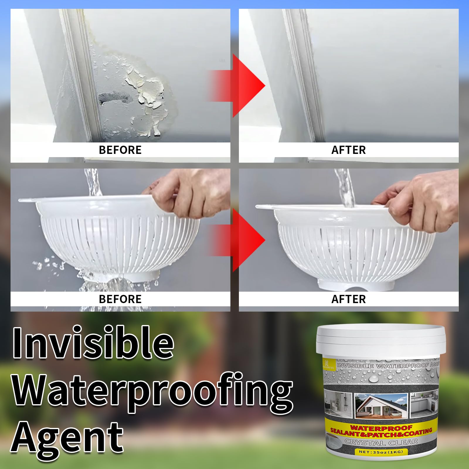 5KG Impermeabilizante Transparente,Revestimiento Impermeable Invisible,Pintura Impermeabilizante para Exteriores y Interiores,Sellador Impermeable para Terrazas,Pared,Baño