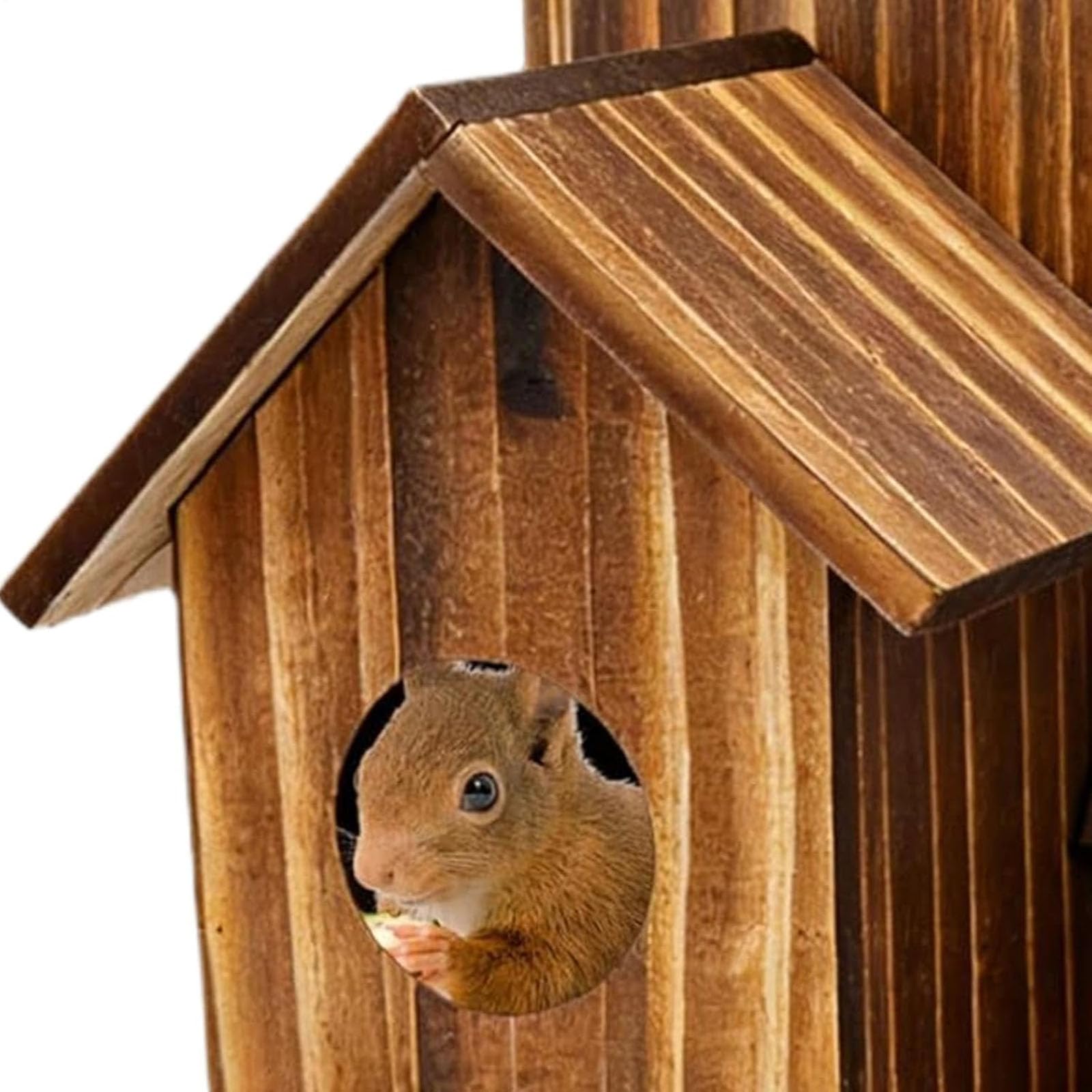 Mangiatoia per scoiattoli in legno per esterni, design a tre stanze con tetto flessibile, ideale per giardino, terrazza, patio, balcone, cortile