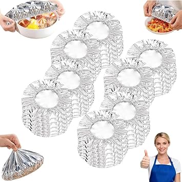 30Pcs Reusable Aluminum Foil Food Covers with Elastic,Thickened Tin Foil Bowl Covers,Kitchen Fresh-Keeping Insulation Film,Heat-Resistant Kitchen Cover,Fresh Keeping Food Cover for Meals Leftovers