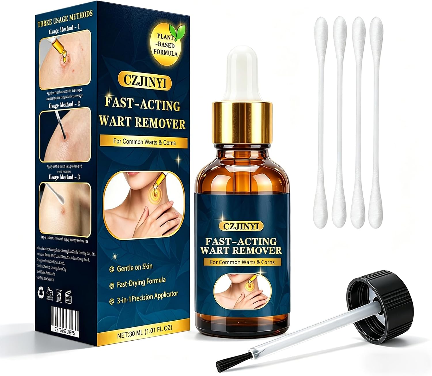 Skin Tag Remover & Wart Remover Liquid, Fast Acting Plant Based Formula for Common Warts, Corns & Skin Tags, Precision Applicator, Gentle for Face Neck Hands Feet Body, 1 Fl Oz