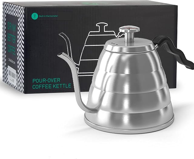 Gooseneck Kettle - Coffee Gator Pour Over Kettle - Precision-Flow Spout and Thermometer - Barista-Standard Hand Drip Tea and Coffee Kettle for Induction and All Stovetops - 1 Litre