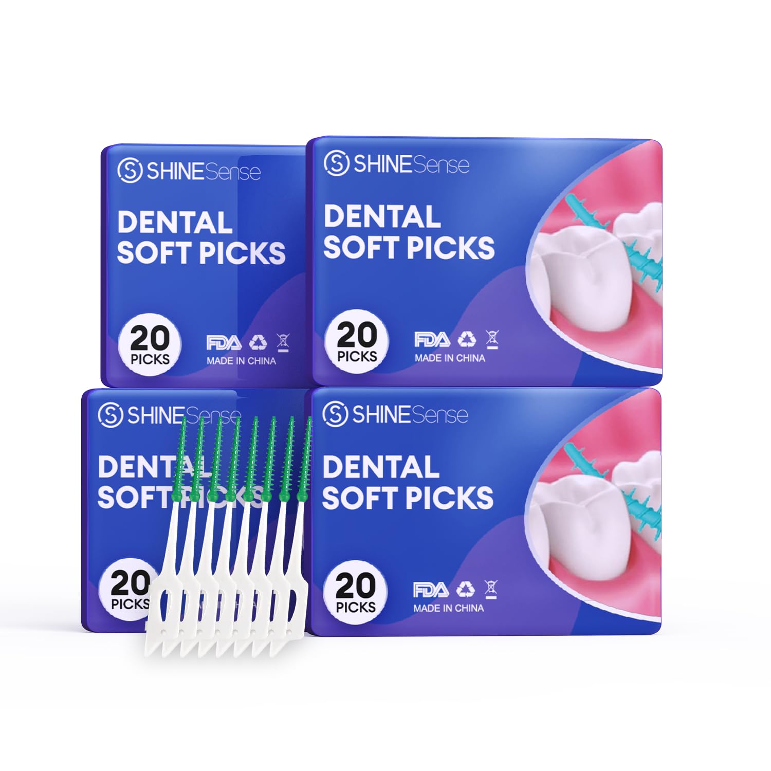 Interdental Brushes, Soft Dental Picks for Teeth Cleaning, Silicone Head Tooth Floss Toothpick Brush for Oral Deep Clean Health Care, 80 Count, Pack of 4