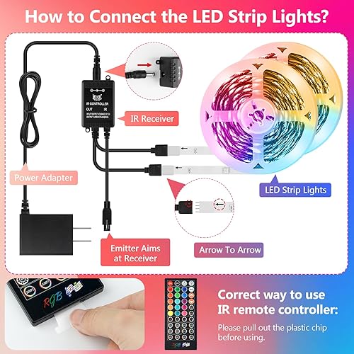 Miniatura 3 de Tira de luces LED de 65.6 pies (2 rollos de 32.8 pies), tira de luces regulables 5050 RGB que cambian de color con controladores remotos IR de 40