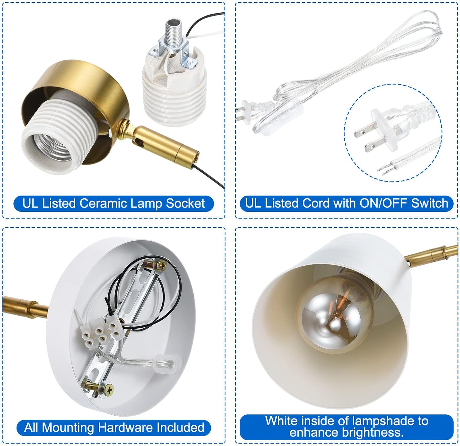 PATIKIL Plug in Wall Sconces, Adjustable Wall Lights 2 Pack Industrial Wall Mounted Lamps with Plug-in Cord On/Off Switch for Bedside Doorway Porch, White