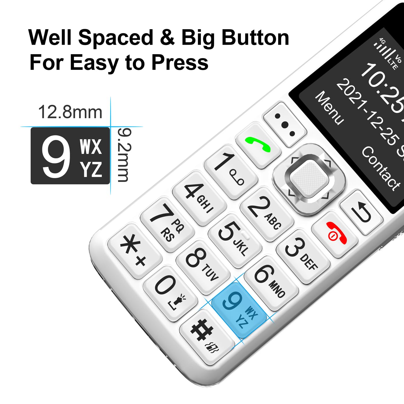 Easyfone T200 4G Mobiltelefon Tastenhandy ohne Vertrag für Senioren und Kinder mit Taschenlampe - FM-Radio - Bluetooth - SOS - Telefon mit großen Tasten (Weiß) | Einfache Bedienung