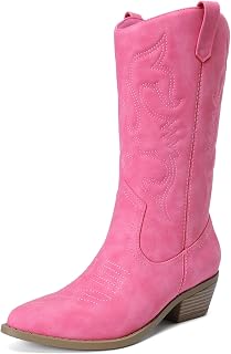 DREAM PAIRS Women's Cowboy Boots Pull On Cowgirl Boots Mid Calf Western Boots, Available in Regular and Wide Calf