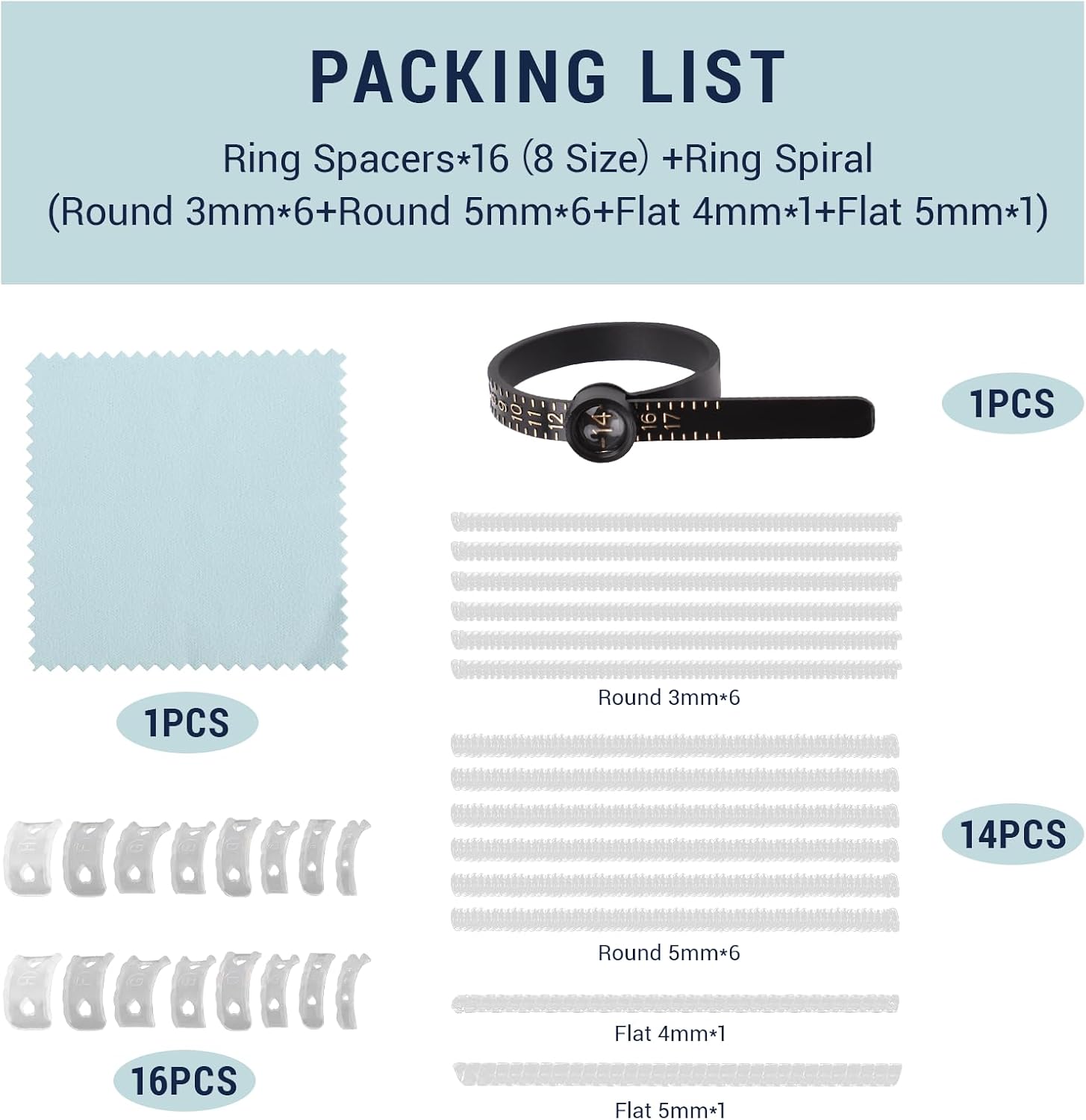 32 Pack Ring Sizer Adjuster for Loose Rings - 12 Sizes, 2 Styles (Ring Spacers & Spiral), Invisible Ring Guards Spacer Adjuster for Women/Men (Ring Ruler + Polishing Cloth)