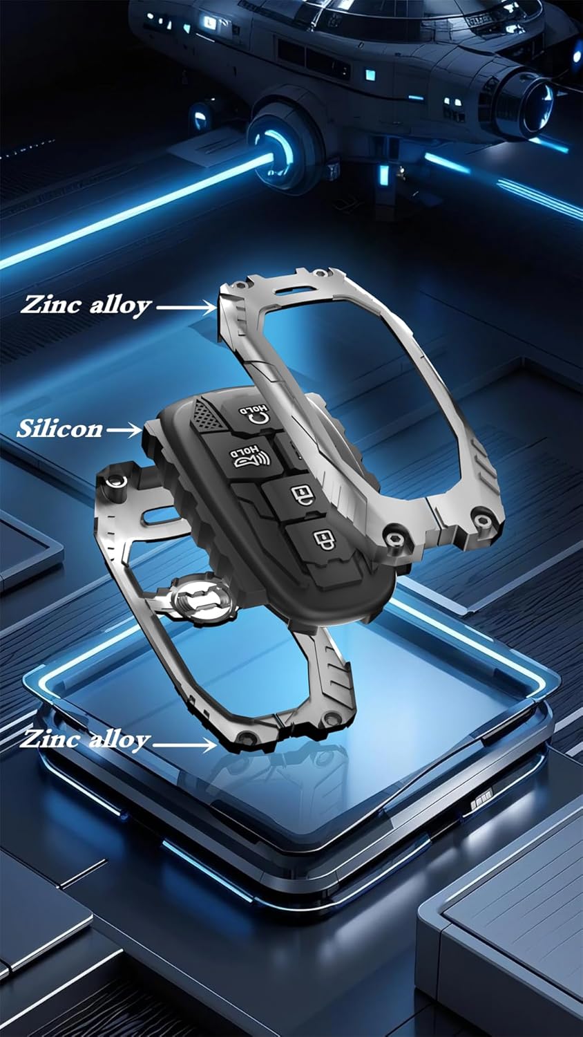 Heavy Key Fob Cover for Hyundai, Key Fob Case Protector Accessories Fits for 2022 2023 2024 2025 Hyundai Sonata Tucson Santa Cruz (5 Buttton-Silver) - Image 5