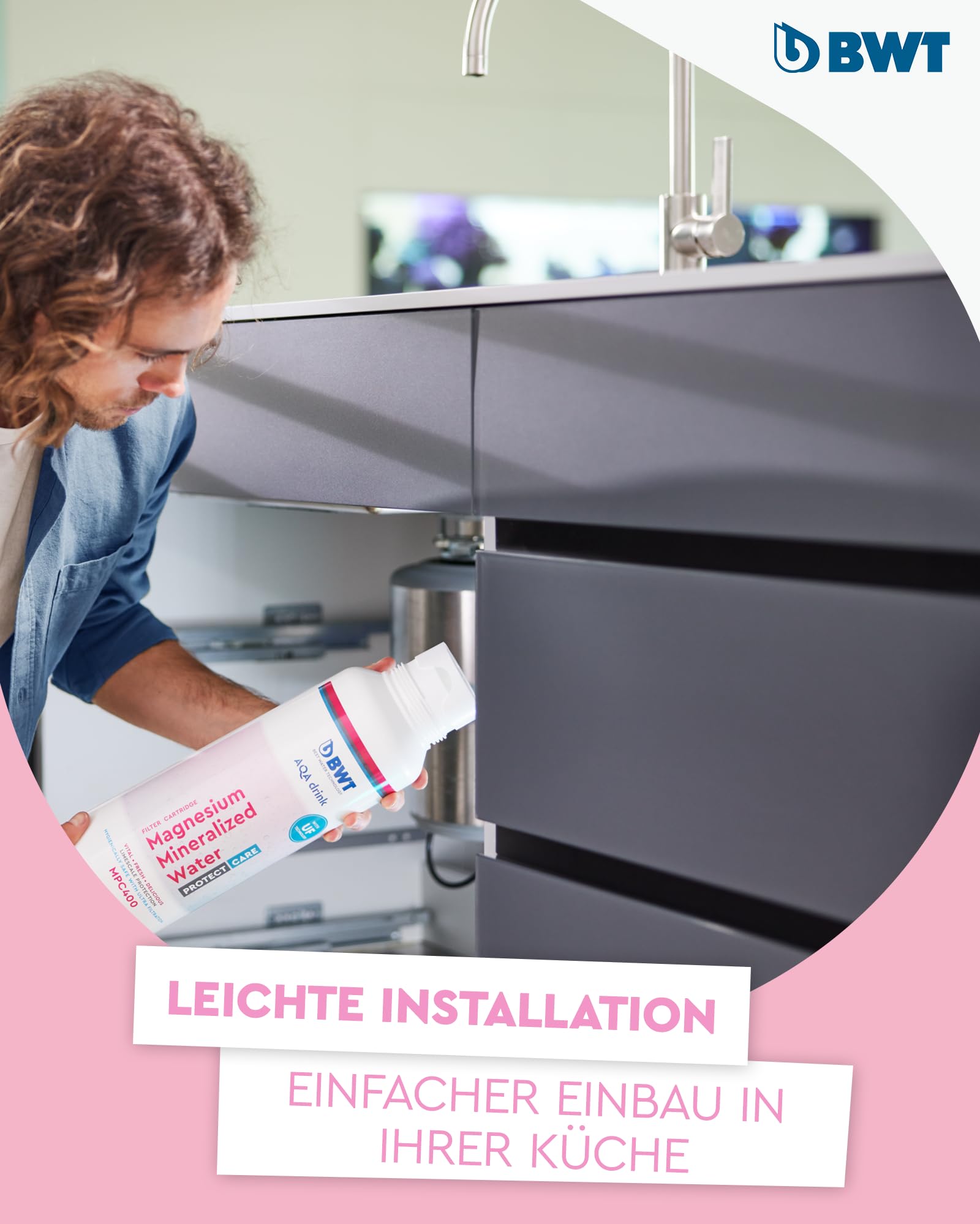 BWT Wasserfilter Wasserhahn AQA drink Pure 2.0 inkl. Filterkartusche "Protect" (Kalkschutz) | filtert Chlor & Kalk | schützt Haushaltsgeräte | Untertisch Trinkwasserfilter System inkl. Armatur