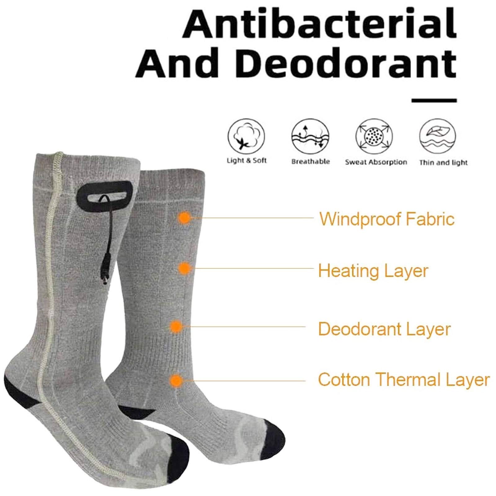 NANANA Calcetines Térmicos, Calcetines Calefactables, Eléctrico Calcetines Calientes Climatizada 3.7v para Hombres y Mujeres, Ideal para Esquí Senderismo Pesca Cámping,Gris,2600 mAh