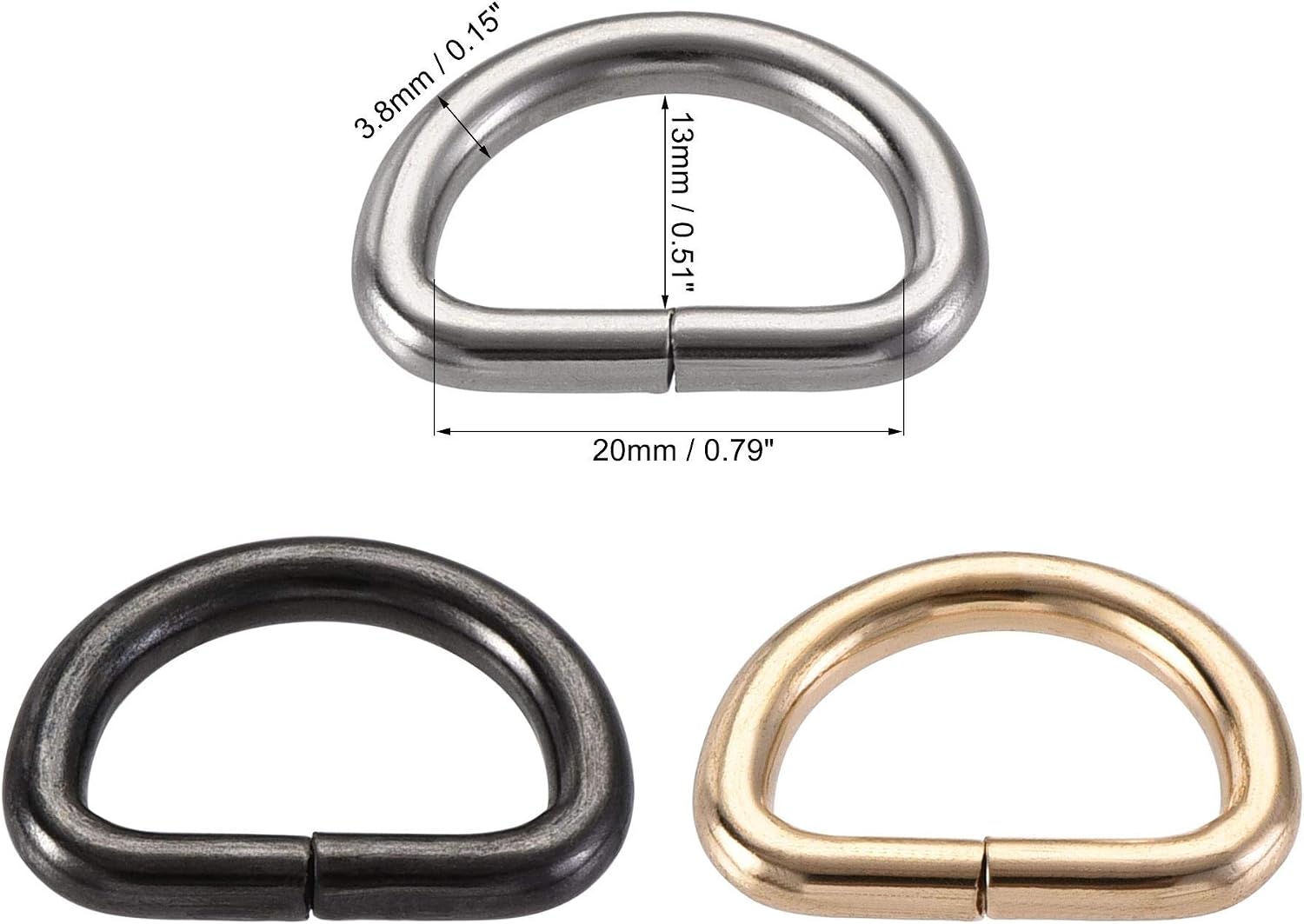 sourcing map Metal D Ring 0.79"(20mm) D-Rings Buckle for Hardware Craft DIY Gold Tone Silver Tone, Black(Total 15pcs) - Image 4