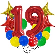 Red Star Number 19 Balloons set Large Gold Four Pointed Star Shape Foil Red 19th Balloons Baptism Birthday Number 19 Foil Balloon for 19th Birthday Wedding Anniversary Engagement Party Decor Supplies