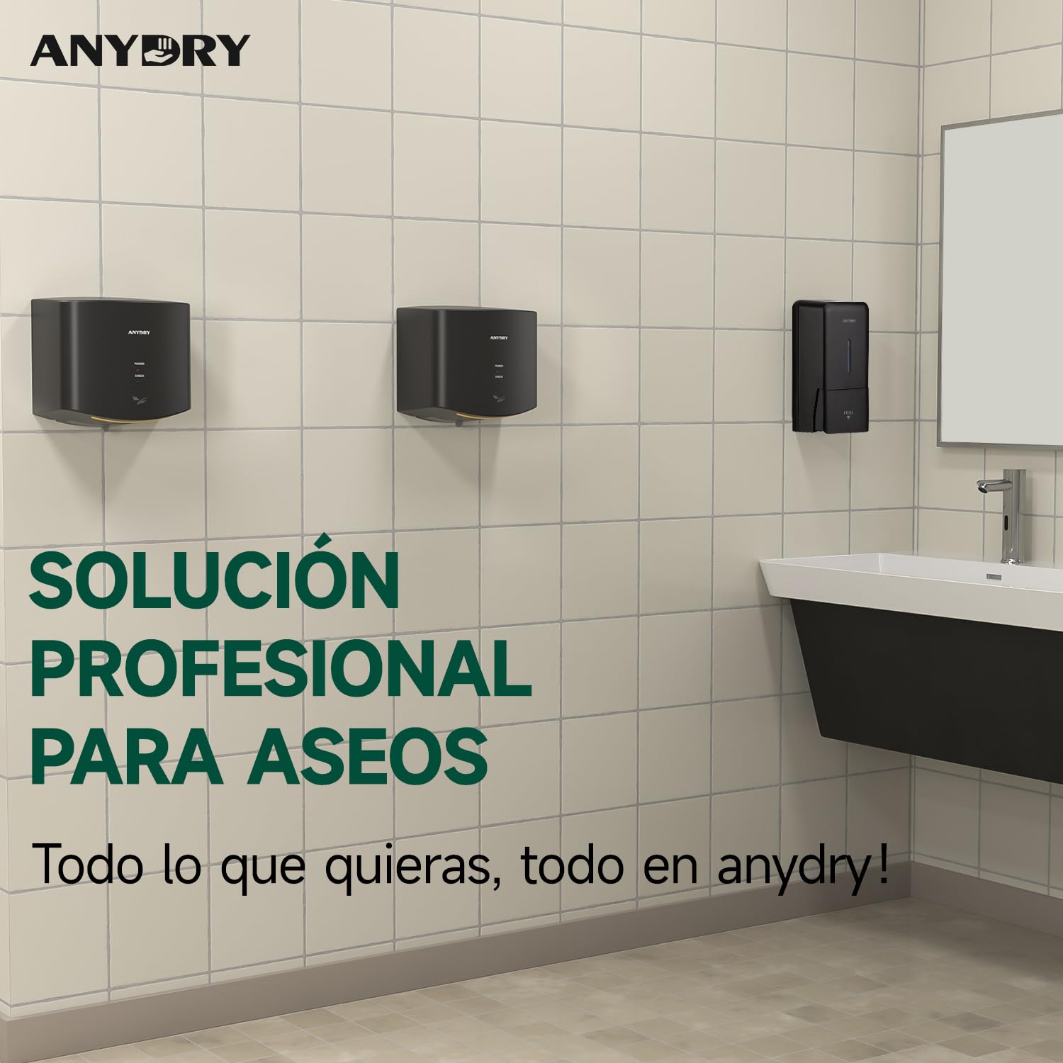 anydry 2630S Secador de Manos Compacto automático de Alta Velocidad,Comercial y hogar,Cubierta de ABS,1400-1650W,Negro