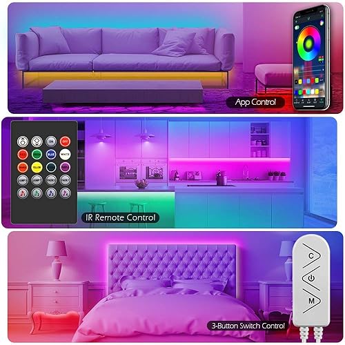 Miniatura 2 de Tira de luces LED, 65.6 pies de largo, tiras de luz LED inteligentes con sincronización de música 5050 RGB que cambian de color, aplicación