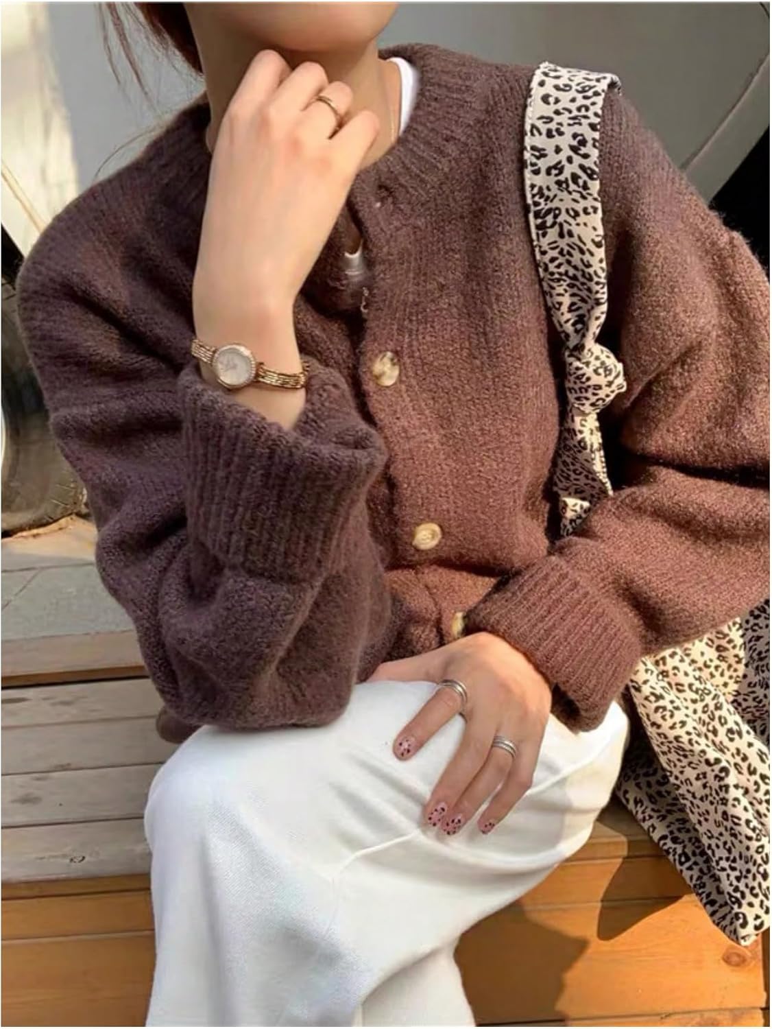 Women's Vintage Button Down Cardigan Sweaters Long Sleeve Loose Trendy Knit Cardigans - Image 4