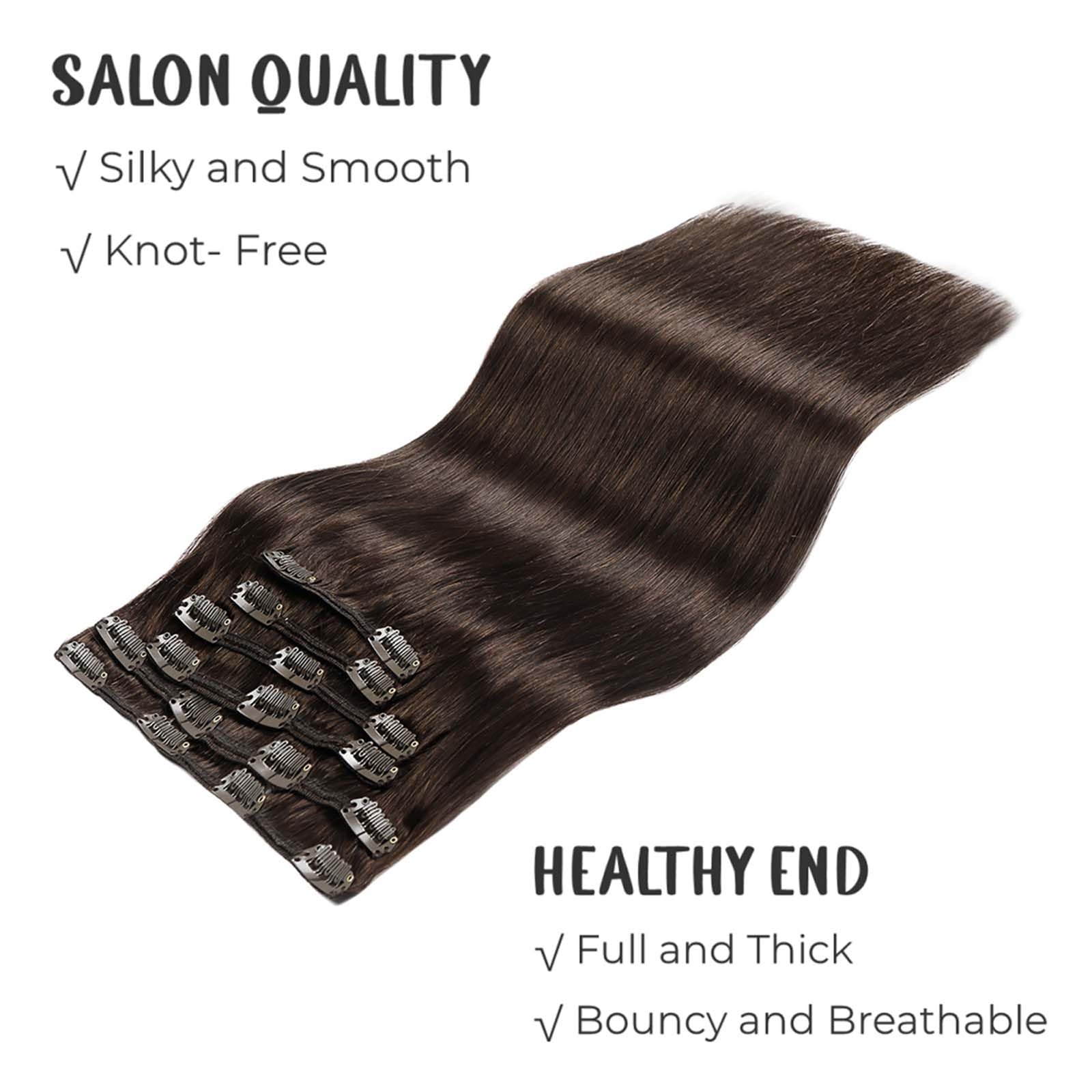 VINBAO Clip in Hair Extensions Real Human Hair Dark Brown Hair Extensions Clip ins Brown 14 Inch 100g Hair Extension for Women Silky Straight Invisible Human Hair Clip in Extensions 6pcs (#C2 - Image 2
