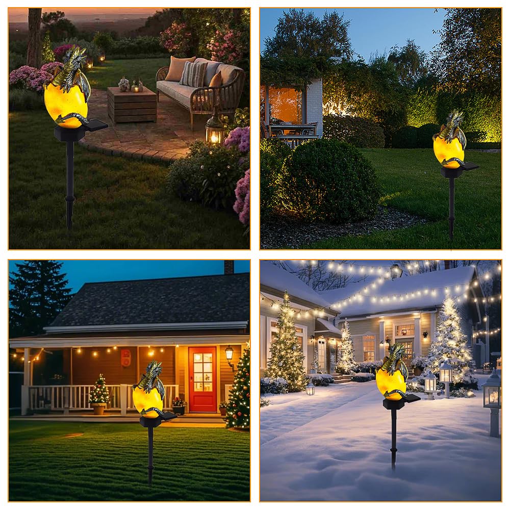 Drachen Figuren mit Solarlampen, Solarenergie Drachen Haustier Licht, Lustige Gartenfiguren mit Dämmerungssensor, Tier Bodenlampe Draußen Wetterfest für Osterdekoration und Gartenbeleuchtung