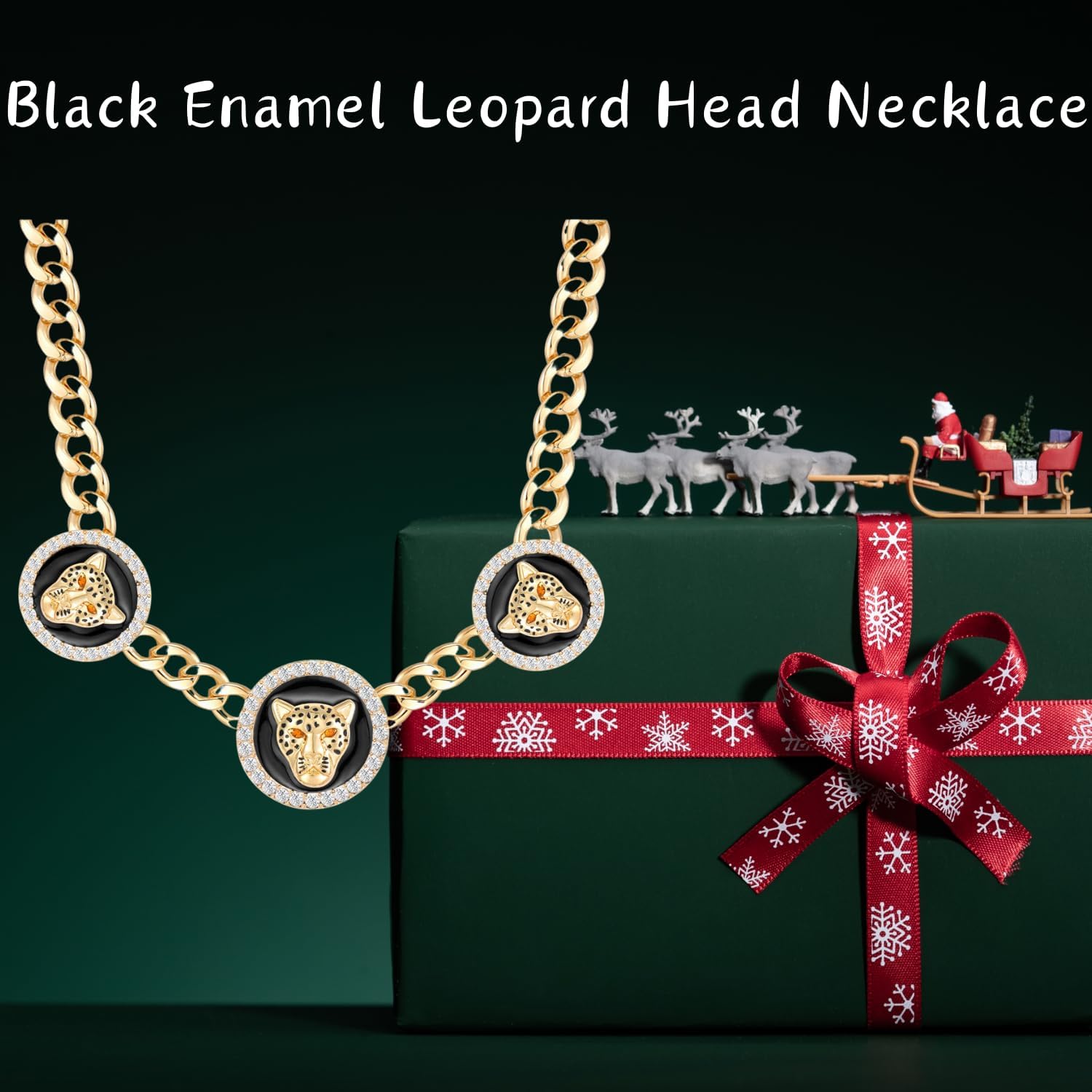 Women's Gold Crystal Leopard Head Necklace Statement Hip Hop Chunky Panther Choker Chain Cocktail Costume Party Jewelry - Image 2