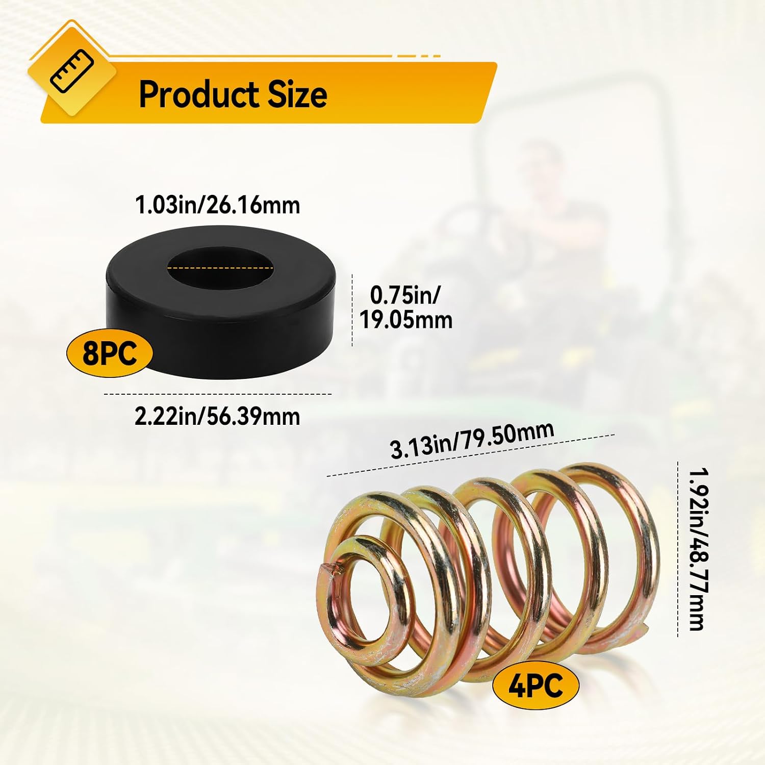 4Pcs 283516 Compression Seat Spring and 8Pcs 422127-4 Seat Spring Cap Compatible with John Deere Grasshopper Mower