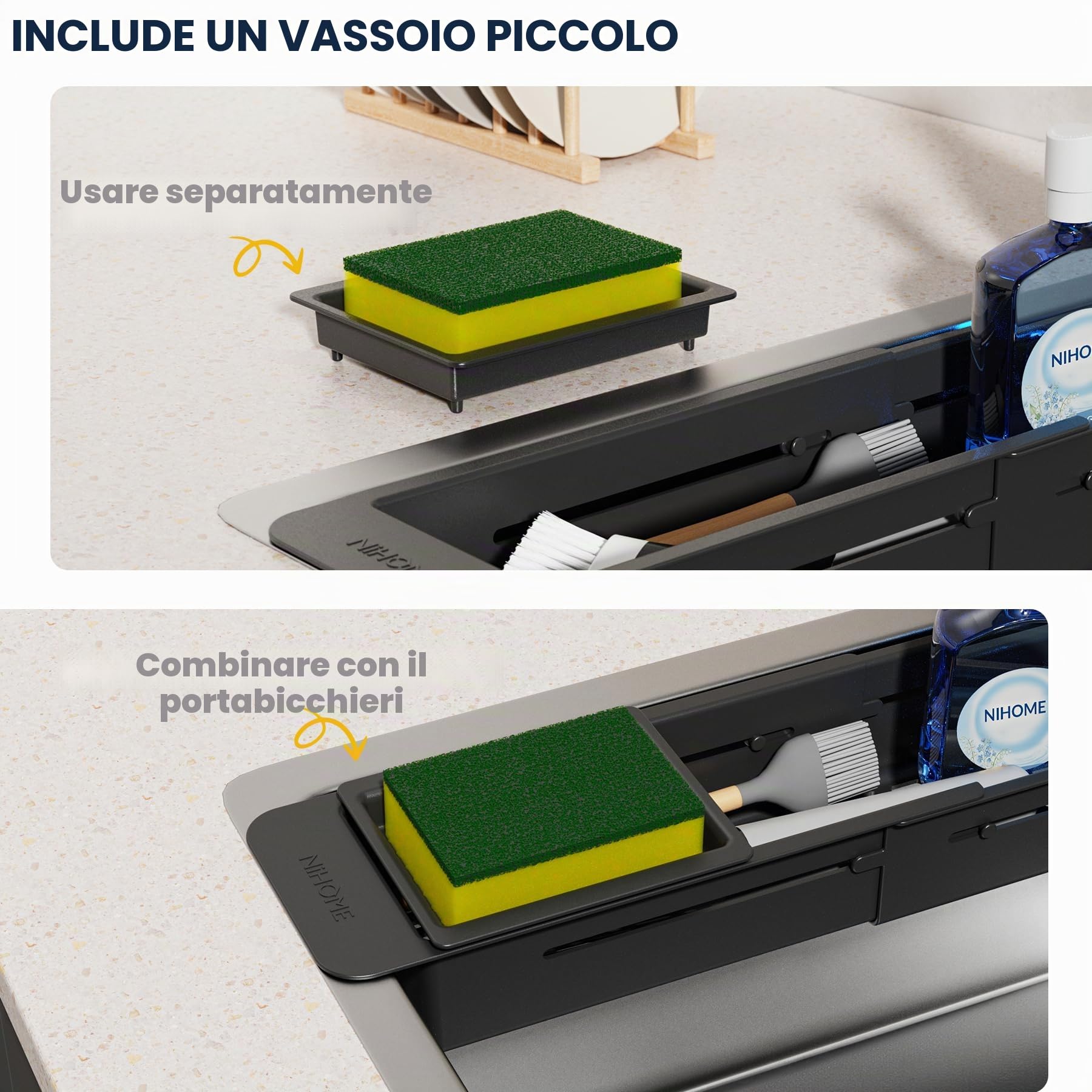 NiHome Organizer estensibile da cucina per lavello (nero)