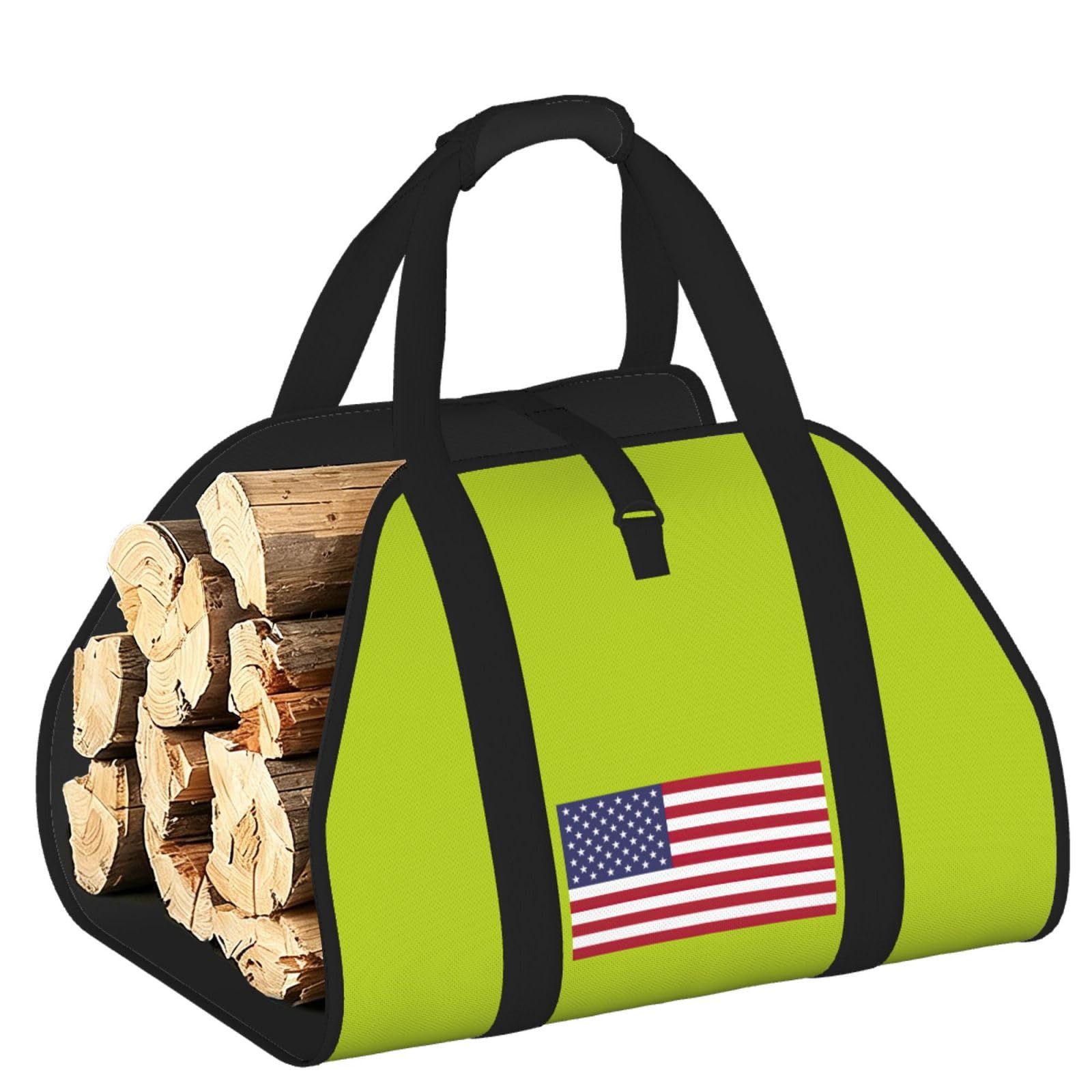 Ayyqwe Black American Flag Print Firewood Bag Wood Waterproof Versatile Camping Picnic Storage Daily Home