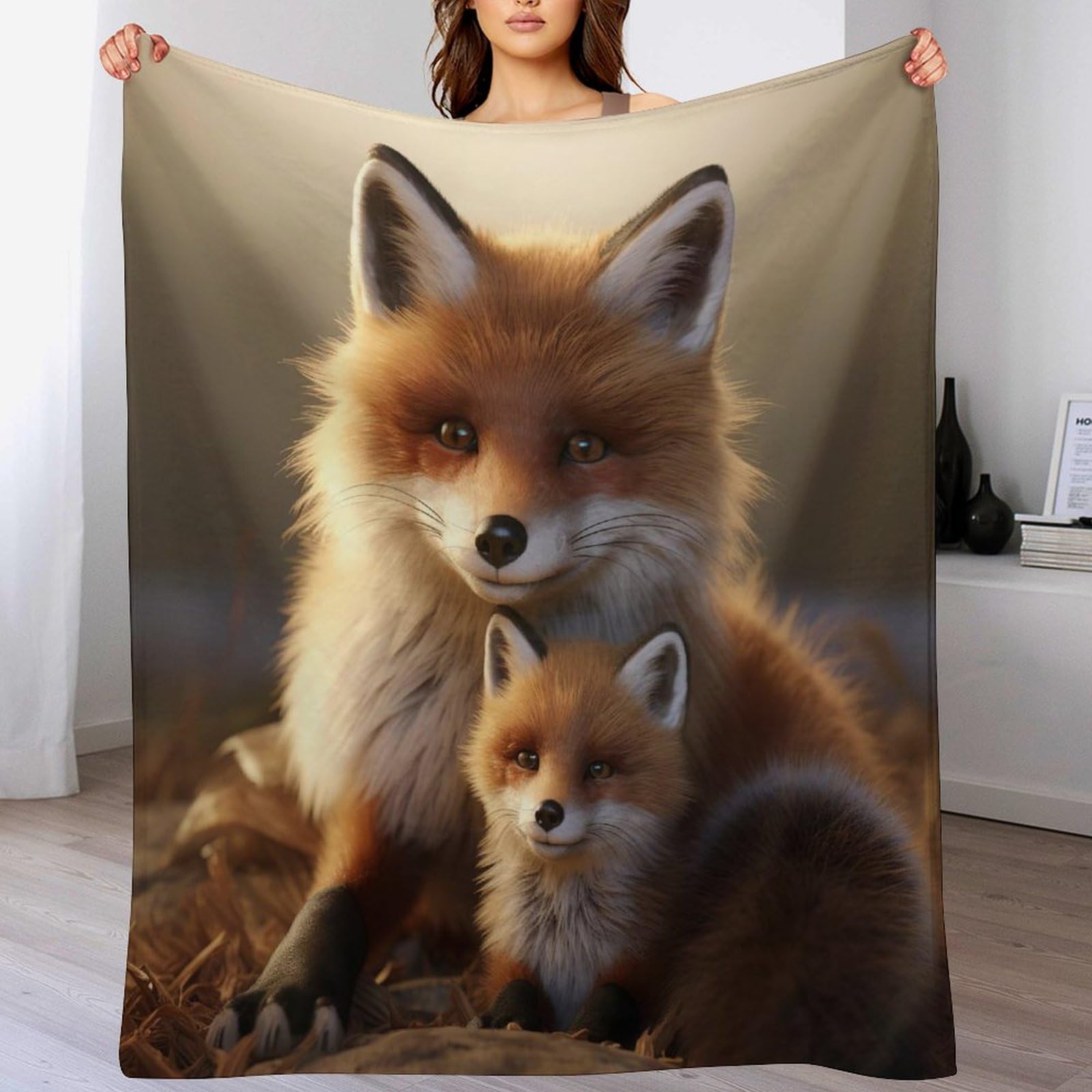 Plaid renard imprimé 3D pour cocooning sur le canapé du salon en hiver 130x150