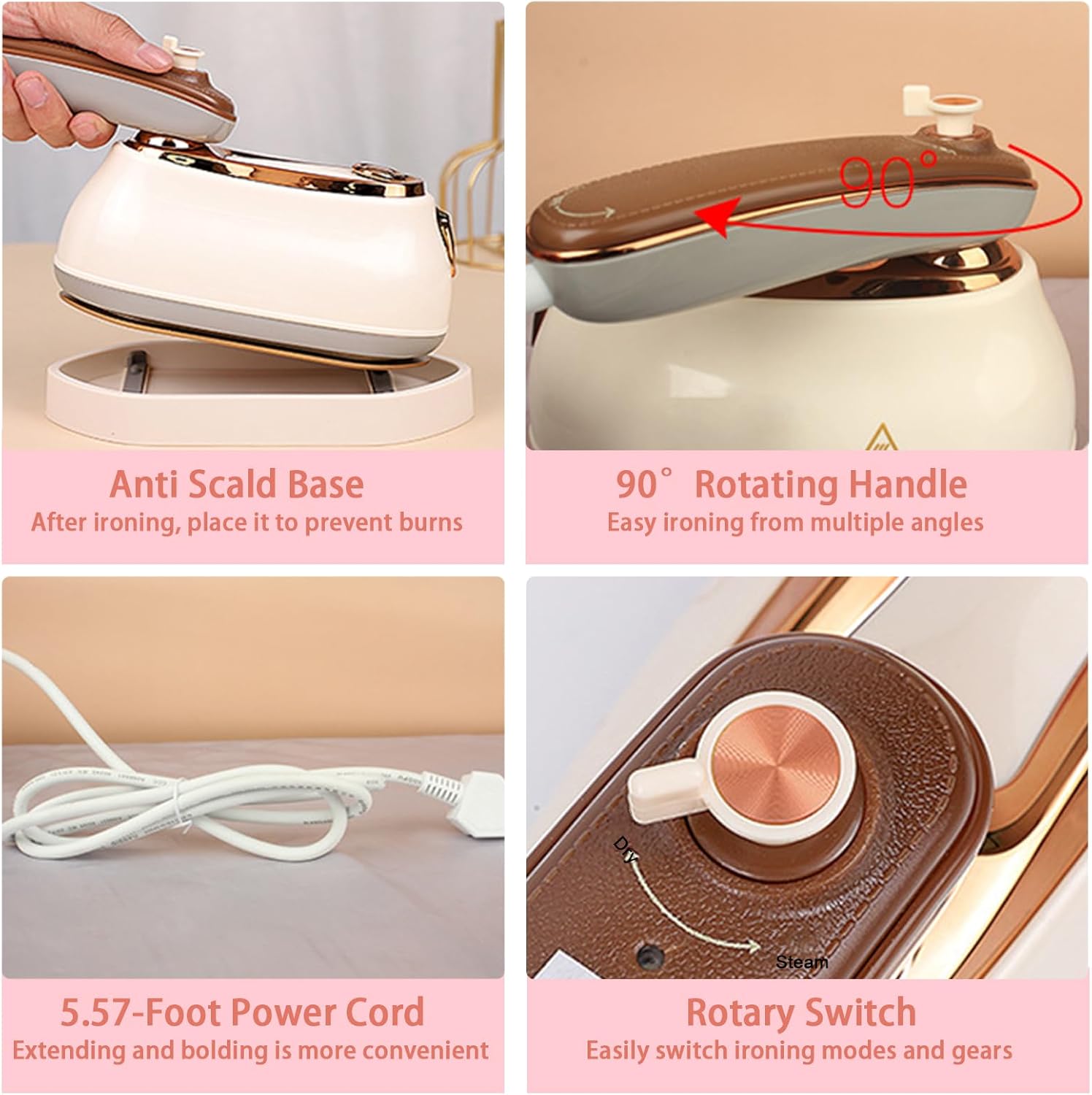 Travel Clothes Steamer, 1200W High-Power Handheld Steam Iron, 2-In-1 Steamer&Iron, Small Hanging Iron with 3-Speed Temperature Regulation, 15S Heating, 110ml, Suitable for Home, Travel&Dorm (Beige)