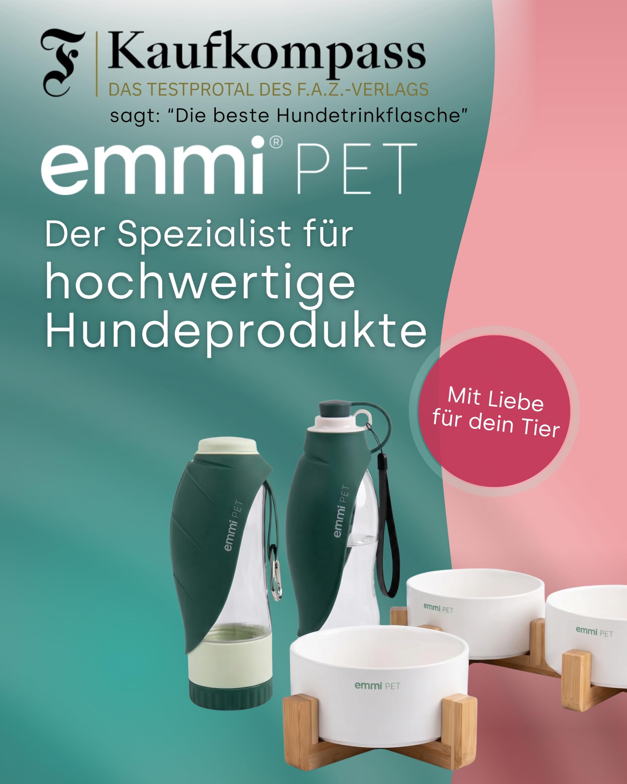 emmi-PET Hundetrinkflasche in Dunkelgrün I 580 ml I Auslaufsichere Trinkflasche mit integriertem Napf I Ideal für Spaziergänge, Reisen & Outdoor I Frisches Wasser to go für kleine & große Hunde