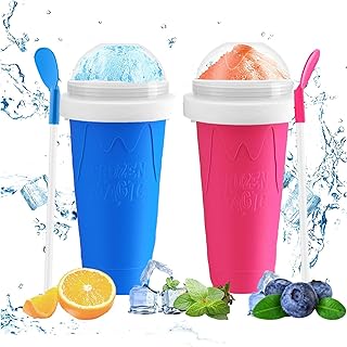 WALLBIG Slushie Maker Cup,2PCS Magic Slushy Maker Squeeze Cup,Portable Smoothie Squeeze Cup for Juices,Milk and Ice Cream Make,Cool Stuff Things Gadgets Funny Gifts for Everyone, Large, Blue,Pink