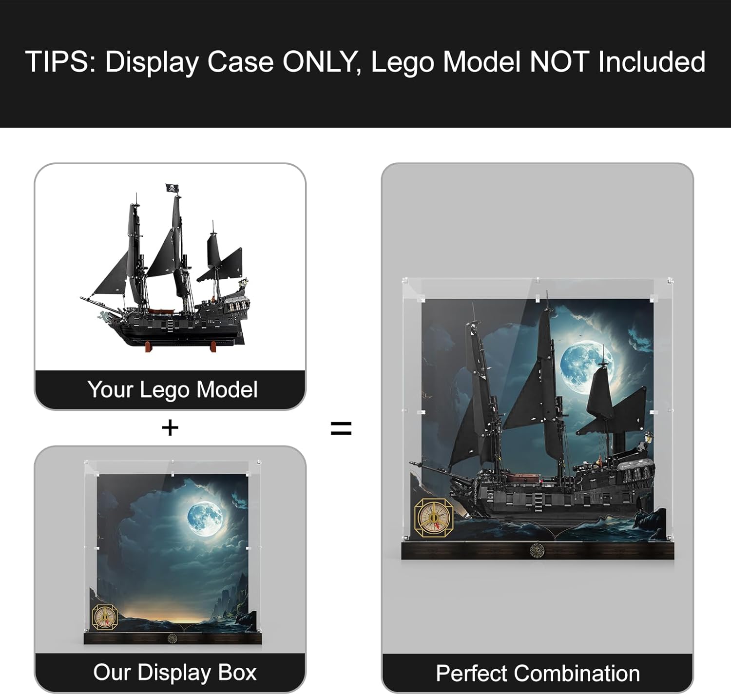 Acrylic Display Case for Lego Icons Captain Jack Sparrow's Pirate Ship, with LED Light, Display Box Compatible with Lego Black Pearl 10365- Case Only, No Model