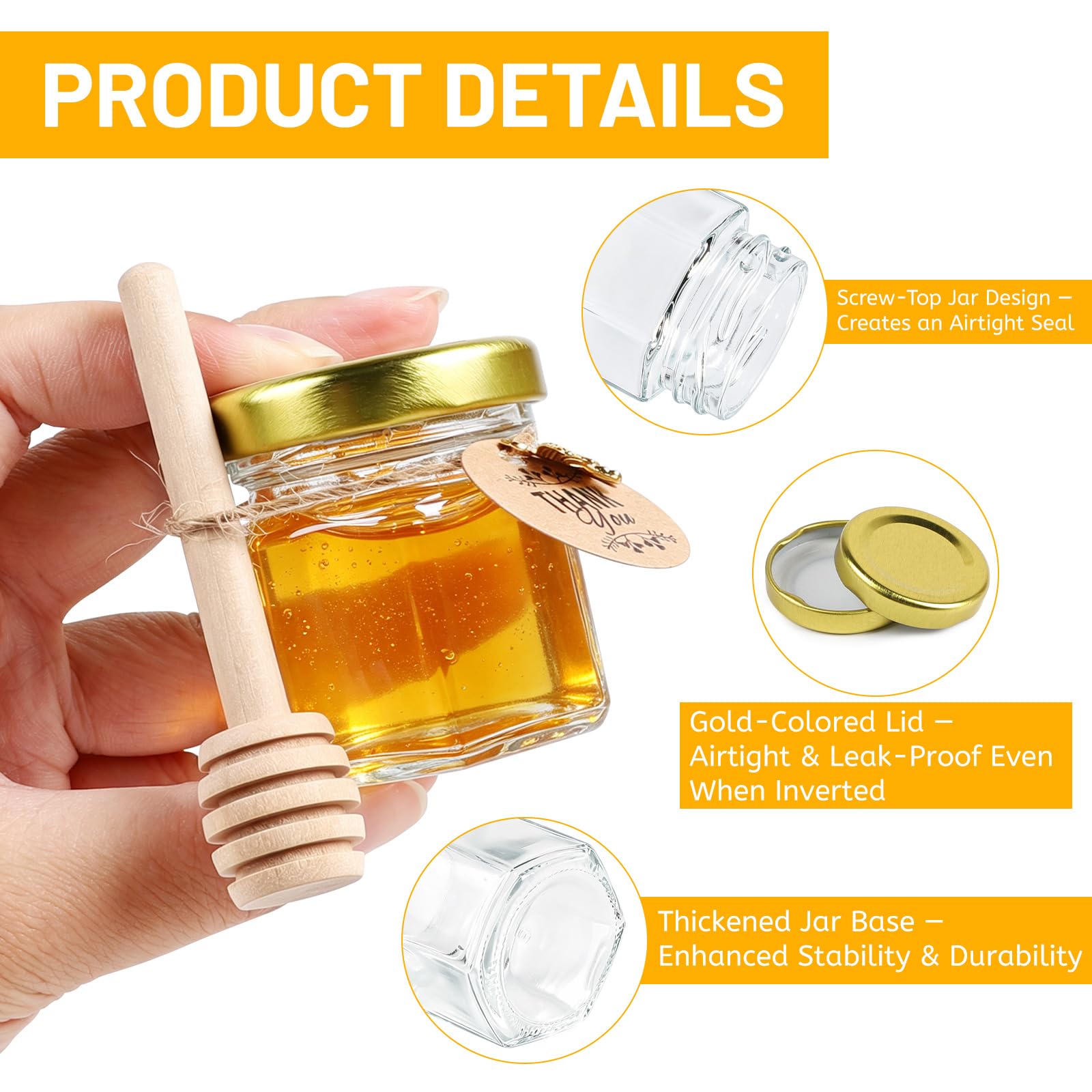lalago 40 Piezas Botes para Miel 45 ml, Mini Ollas Tarros de Miel 1,5 oz