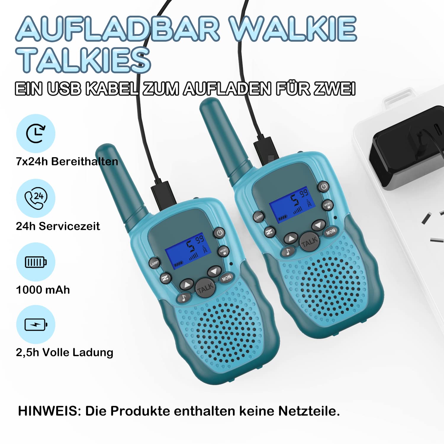 Walkie Talkie Kinder ab 3-12 Jahre, Aufladbar mit 8 Kanäle, Funkgerät Wiederaufladbar mit LED Taschenlampe, VOX Funktion, Klare Stimme für Abenteuer, Camping, Wandern