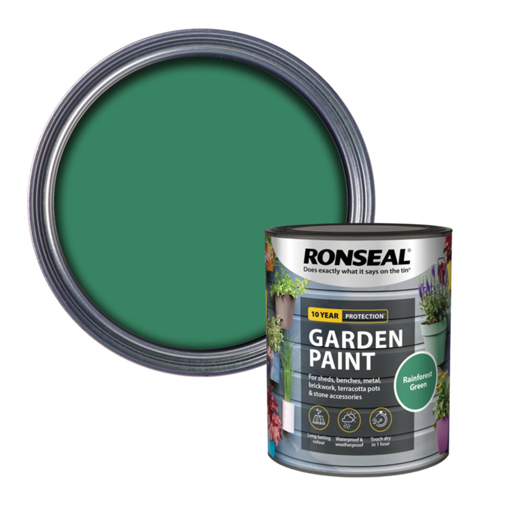 AOC24 Garden Fence Paint 750ml – Multi-Surface Exterior Paint for Wood, Brick, Metal, Stone & Terracotta – Waterproof, Resists Fading, Matt Finish for Sheds, Fences, Garden Furniture Rainforest Green