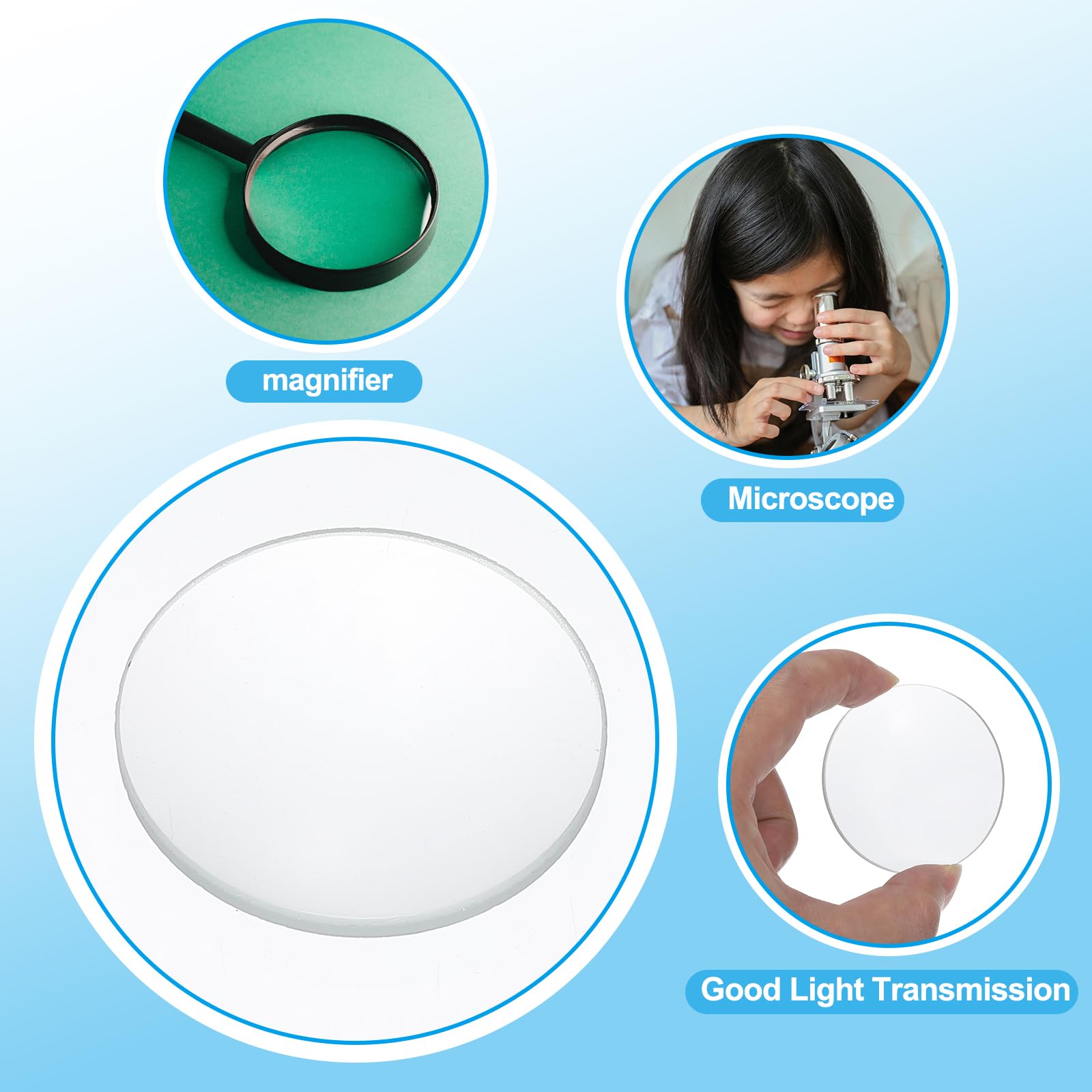 PATIKIL Objectif Double Convexe de 100 mm de Distance Focale, Lot de 3 Lentilles en Verre Poli Optiquement de 40 mm de Diamètre et 6 mm de Hauteur Pour Expériences de Physique