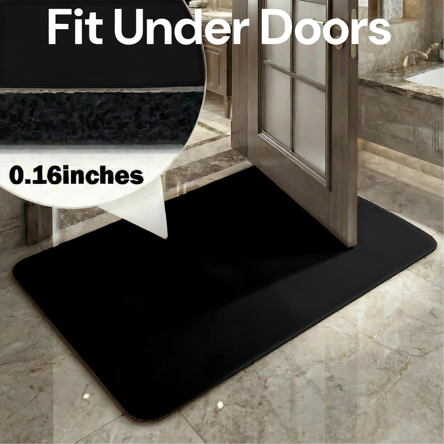 Quick-Dry Bathroom Rug with Strong Water Absorption, 23" x 35" Anti-Slip Bath Mat with Rubber Backing fit Outside The Shower, Bath Accessories Suitable for Under Sink, Black