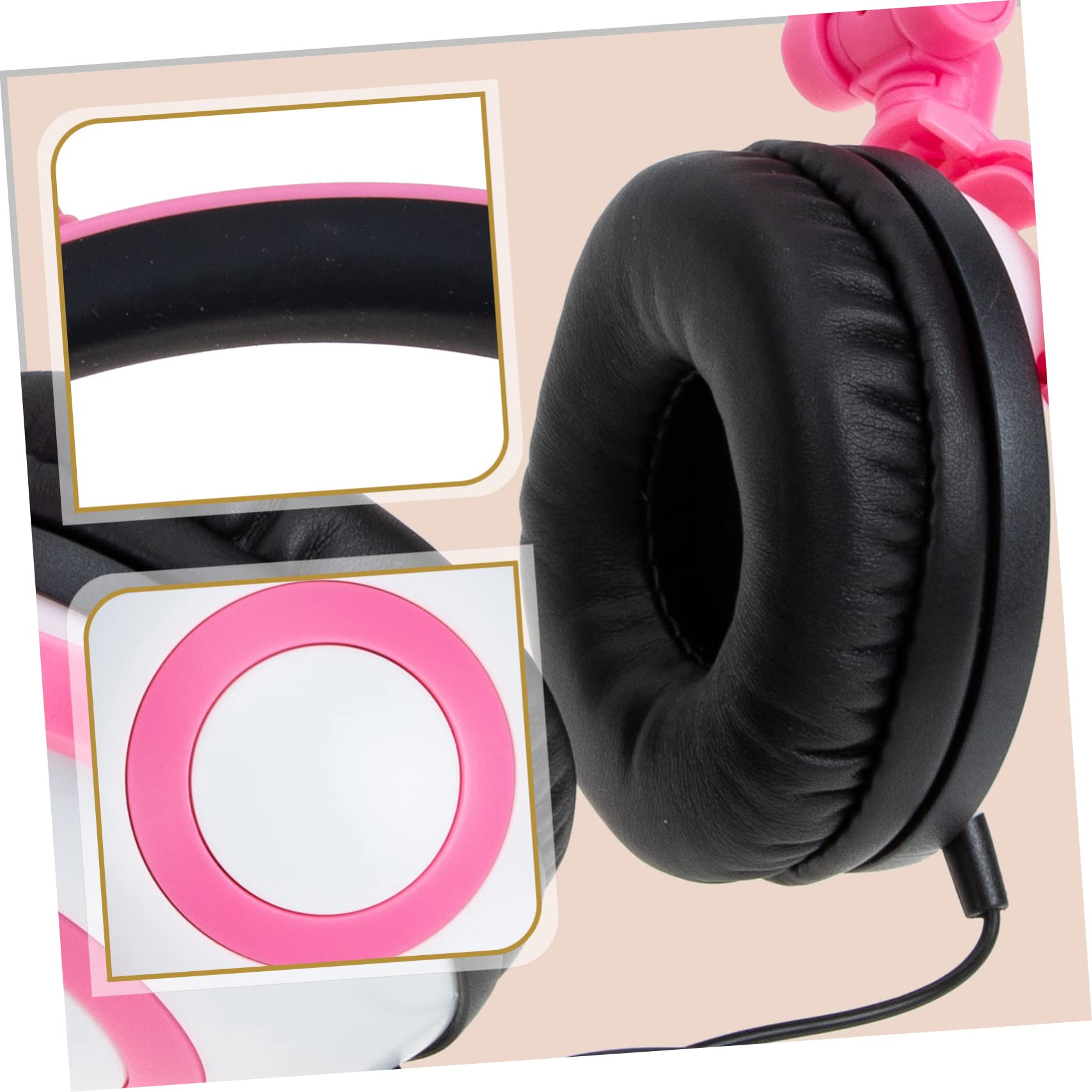 HOMSFOU Cuffie per Bambini Orecchie di Gatto Rosa, Pvc, 40mm | Spinotto Dritto 3, 5mm, Capacità 180mah, Design All-wrapped Accessorio Batteria a Bottone