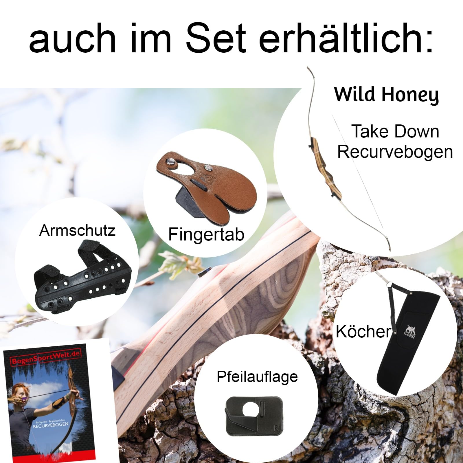 BSW - BogenSportWelt [Special] Set Wild Honey – Take Down – 68 pollici/24 lbs – Arco Recurvo.