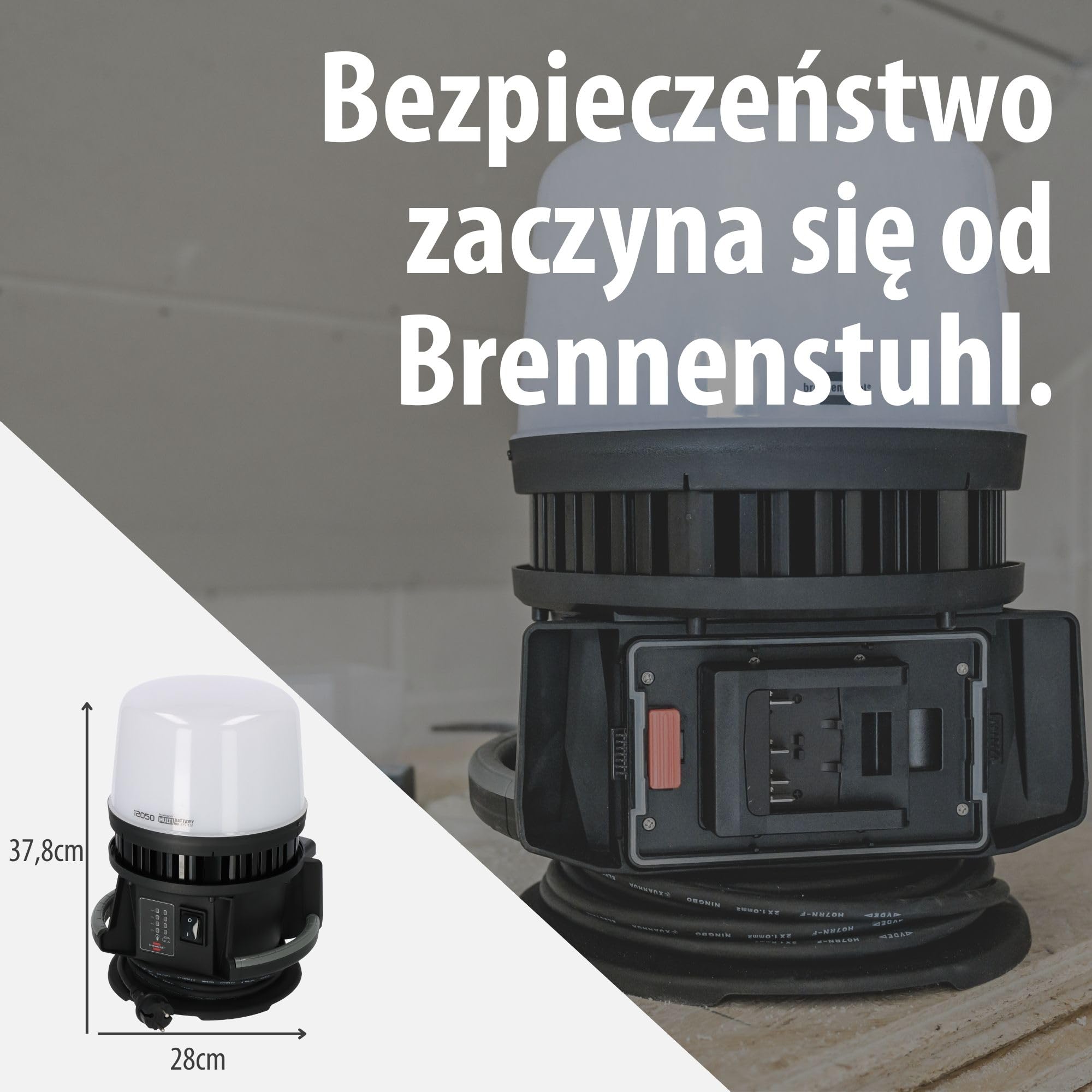 Brennenstuhl Professional Multi Battery LED 360° Hybrid Reflektor budowlany 12050 MH (12000lm, IP54, kompatybilny z akumulatorami 18V od 10 różnych producentów, kabel RN 5m, bez akumulatora)